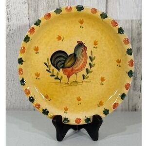 Horchow Dinner Plate Yellow Italian Rooster‎ Hand Painted Farm Tuscan Folk Art